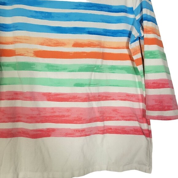 Talbots Women's Cotton/Spandex Water Color Striped 3/4 Sleeve top Size 1X - Picture 10 of 11